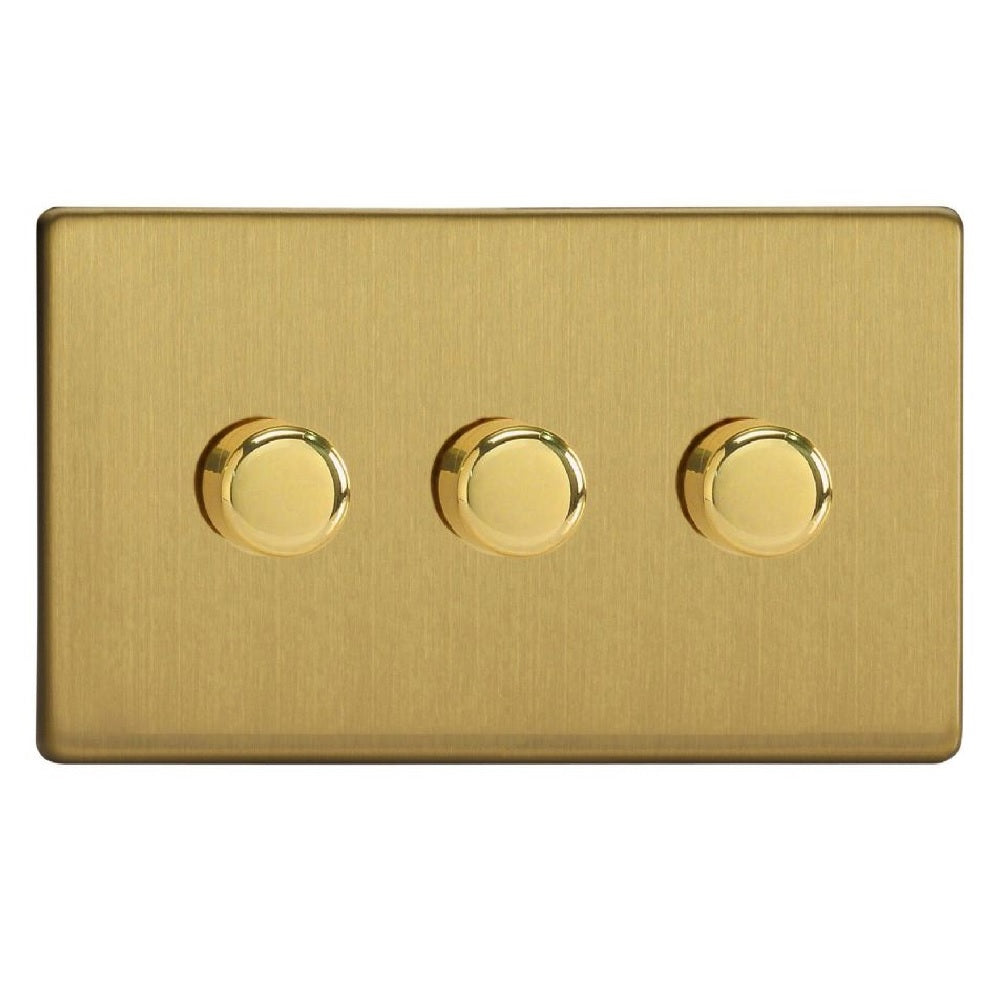 Varilight JDBDP303S | Brushed Brass Screwless Dimmer Switch