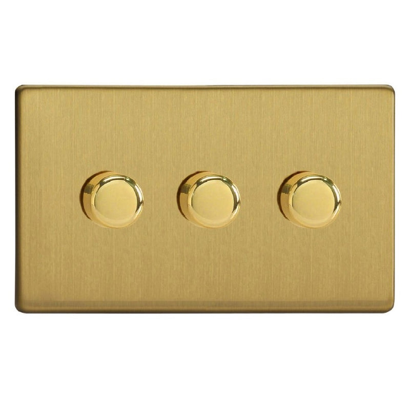 Varilight JDBDP303S | Brushed Brass Screwless Dimmer Switch