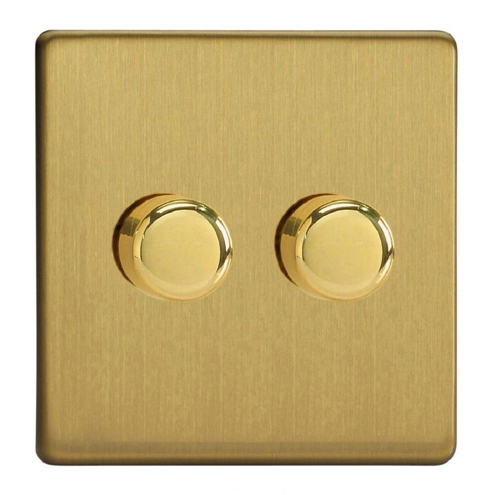 Varilight JDBP252S | Brushed Brass Screwless Dimmer Switch