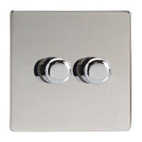 Polished Chrome Screwless V-PRO Professional 2 Gang 2 Way Push On Off LED Dimmer 2 x 0W-120W
