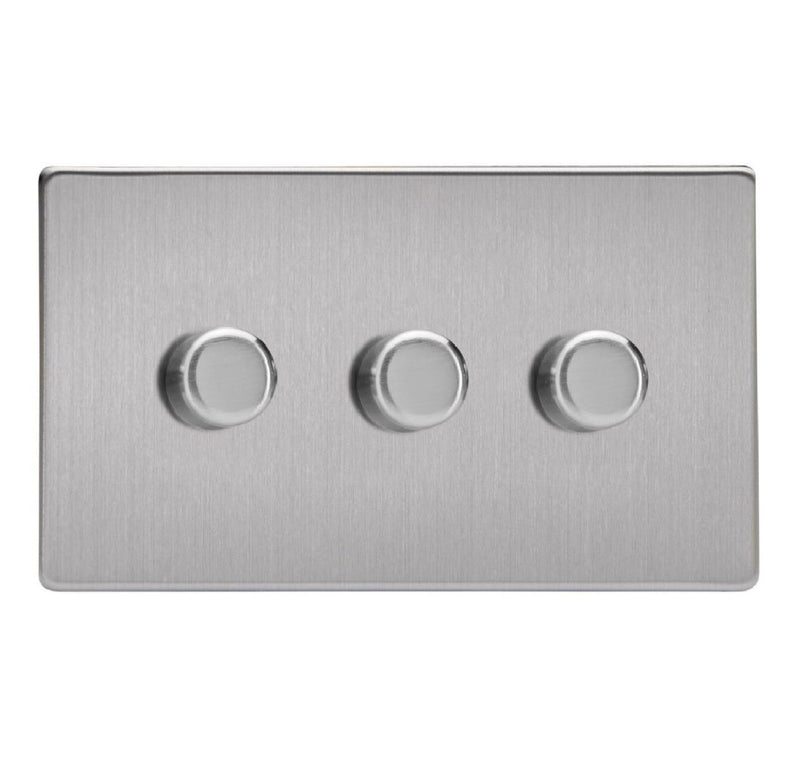 Varilight JDSDP303S | Brushed Steel Screwless Dimmer Switch