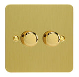 Brushed Brass Ultraflat V-PRO Professional 2 Gang 2 Way Push On Off LED Dimmer 2 x 0W-120W