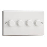 White V-PRO Professional 4 Gang 2 Way Push On Off LED Dimmer 4 x 0W-120W (Twin Plate)