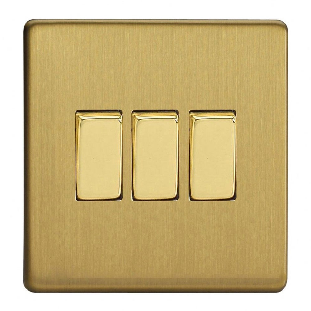Varilight XDB3S | Brushed Brass Screwless Rocker Switch