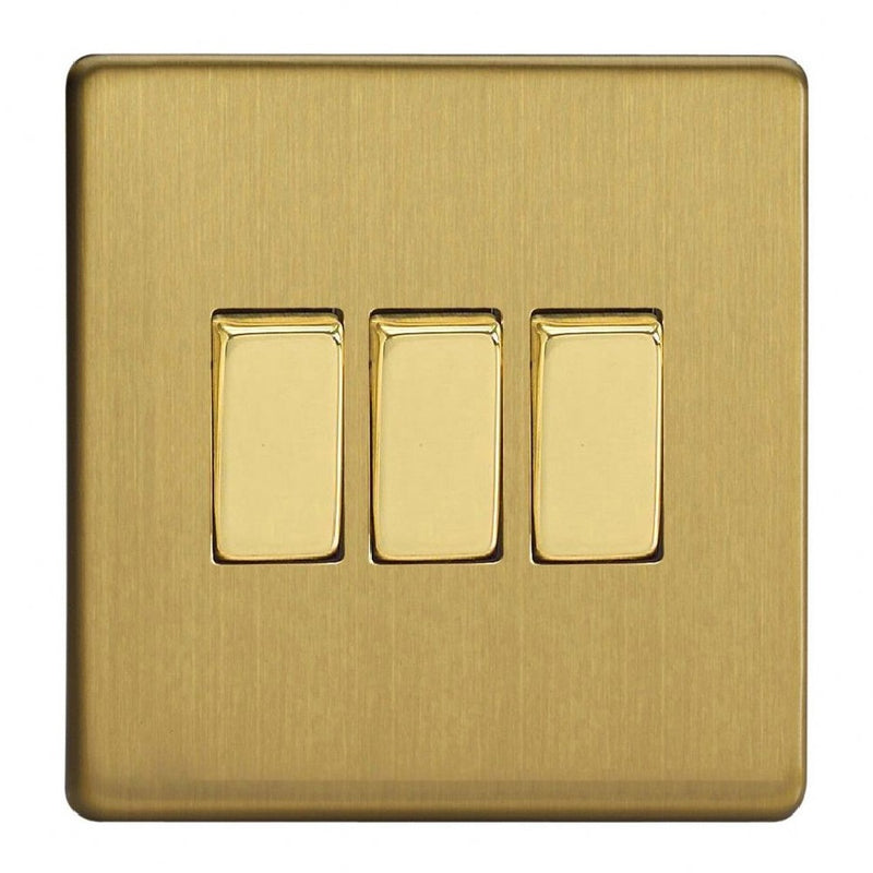 Varilight XDB3S | Brushed Brass Screwless Rocker Switch