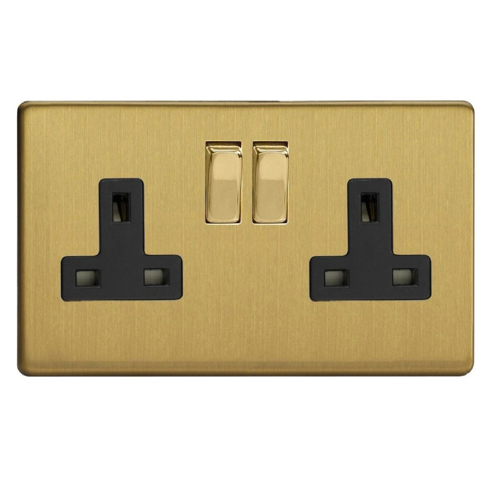 Varilight XDB5BS | Brushed Brass Screwless Double Pole Socket