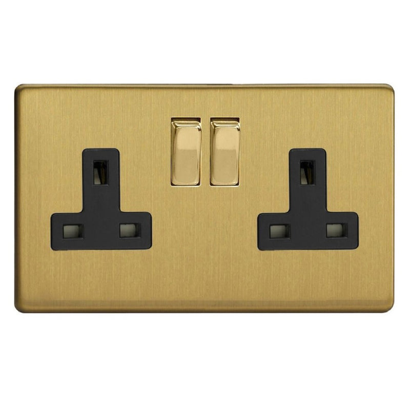 Varilight XDB5BS | Brushed Brass Screwless Double Pole Socket