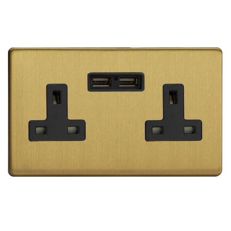 Varilight XDB5U2BS | Brushed Brass Screwless Unswitched USB Socket