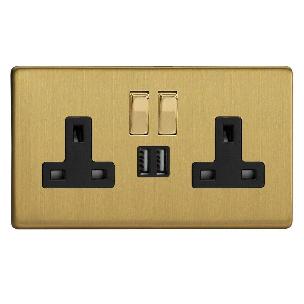 Varilight XDB5U2SBS | Brushed Brass Screwless Switched USB Socket