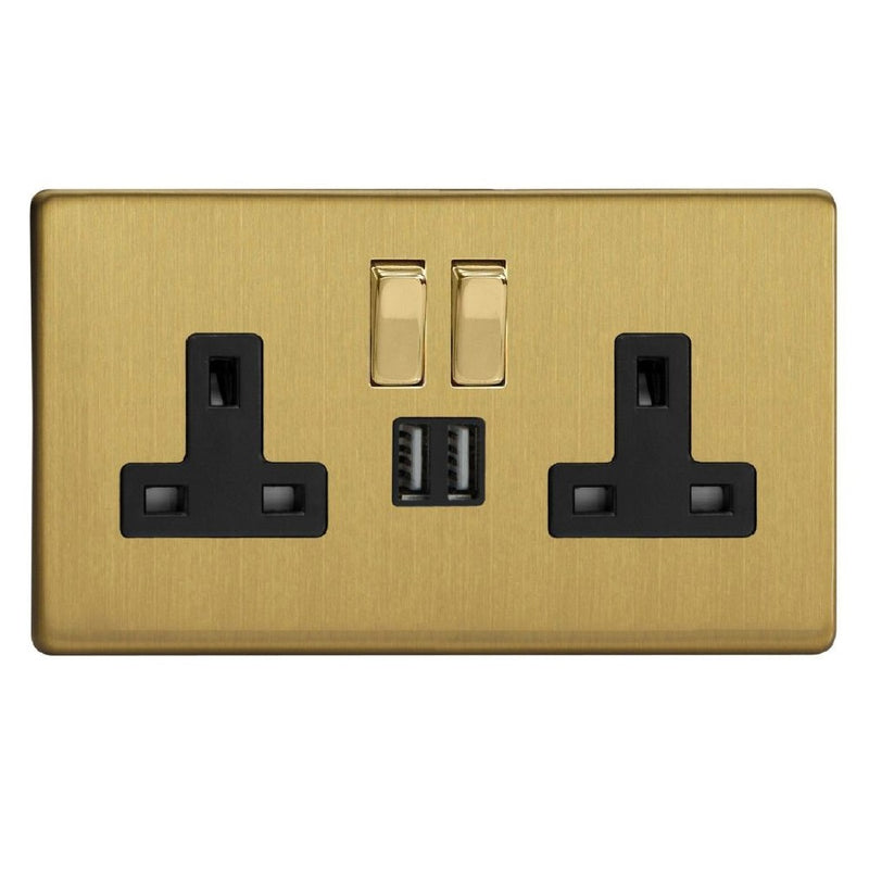 Varilight XDB5U2SBS | Brushed Brass Screwless Switched USB Socket