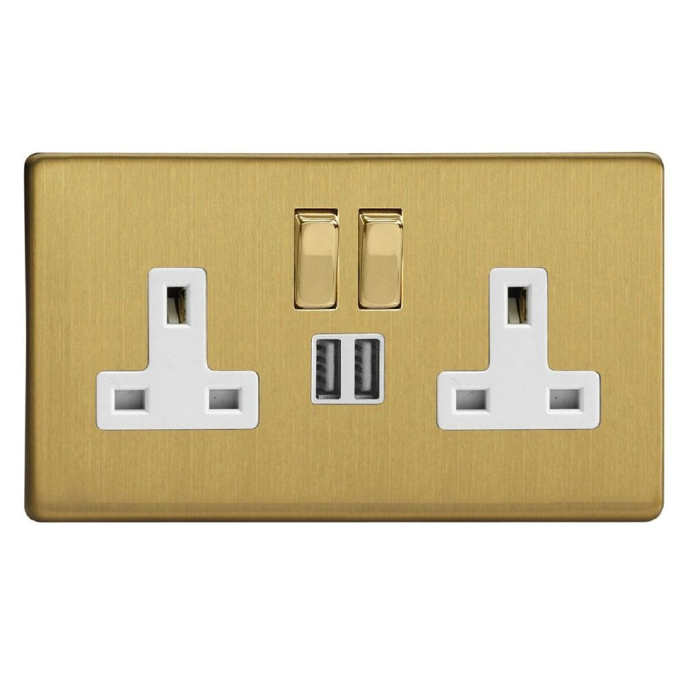 Varilight XDB5U2SWS | Brushed Brass Screwless Switched USB Socket