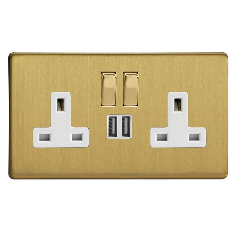 Varilight XDB5U2SWS | Brushed Brass Screwless Switched USB Socket