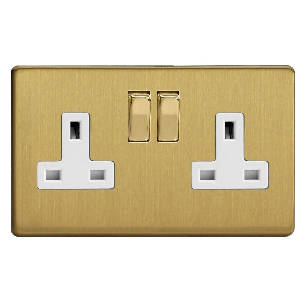 Varilight XDB5WS | Brushed Brass Screwless Double Pole Socket