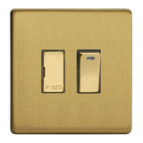 Brushed Brass Screwless 13A Decorative Switched Fused Spur with Neon