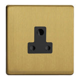 Brushed Brass Screwless 1 Gang 5A Round Pin Socket Black Inserts