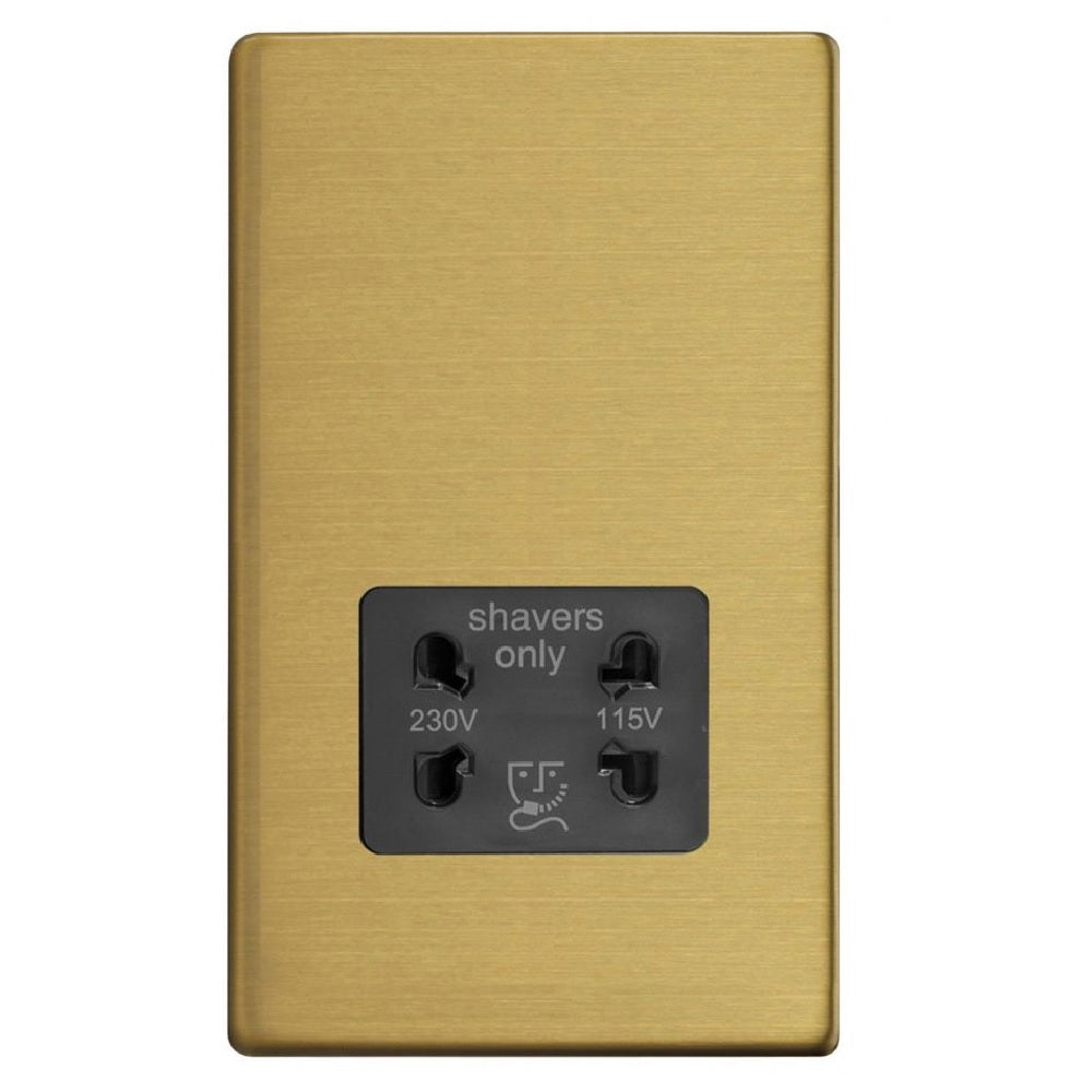Varilight XDBSSBS | Brushed Brass Screwless Shaver Socket