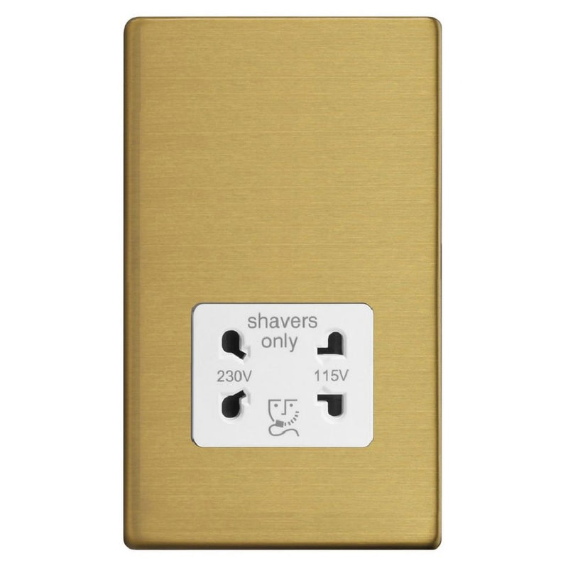 Varilight XDBSSWS | Brushed Brass Screwless Shaver Socket