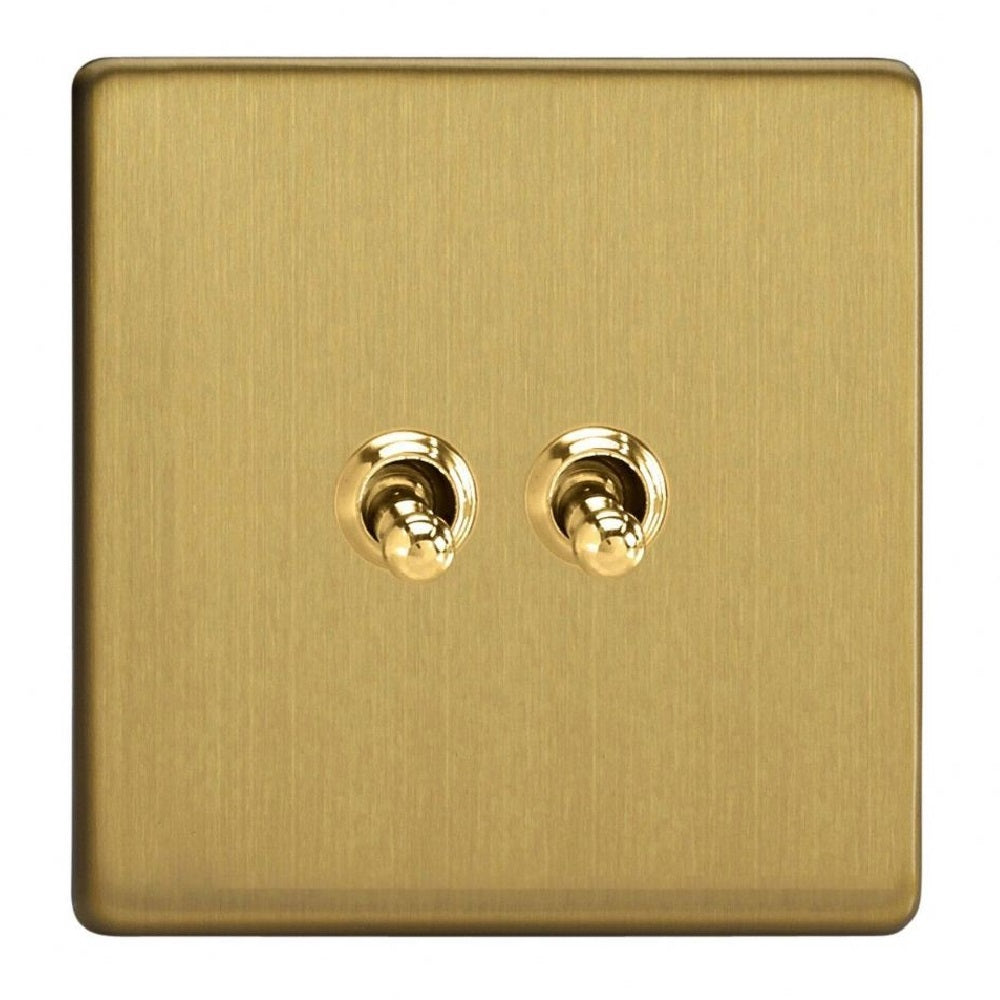 Varilight XDBT2S | Brushed Brass Screwless Toggle Switch