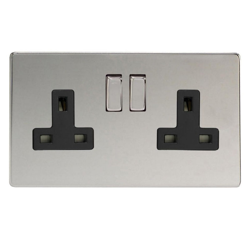 Varilight XDC5BS | Polished Chrome Screwless Double Pole Socket