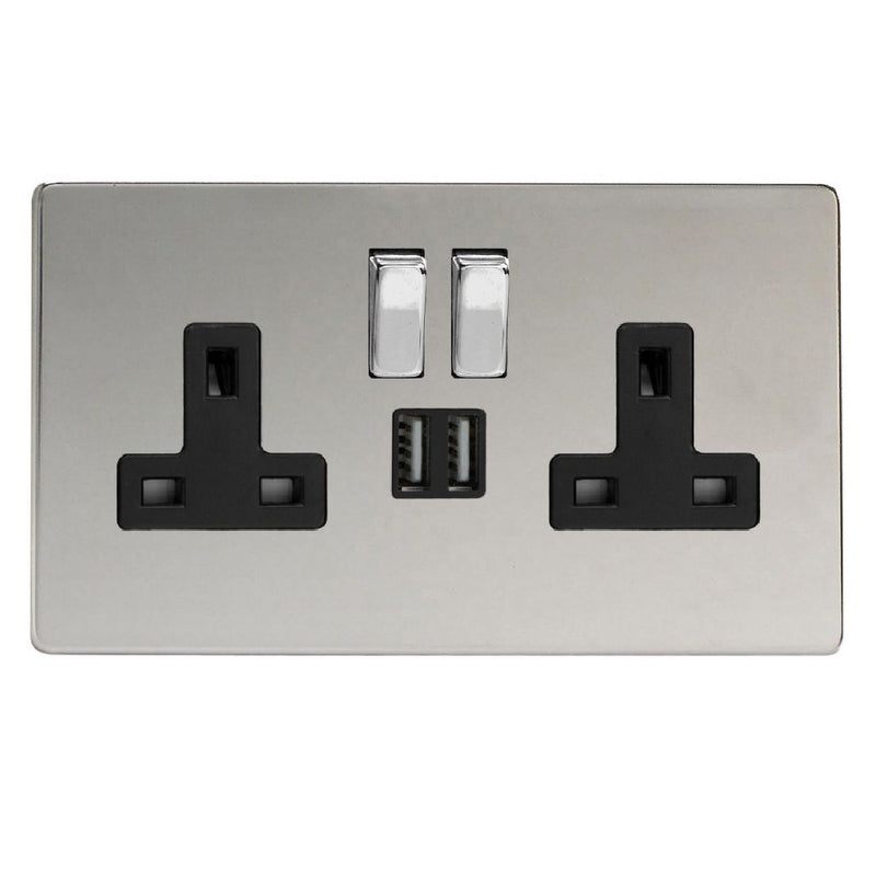 Varilight XDC5U2SBS | Polished Chrome Screwless Switched USB Socket