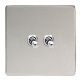 Polished Chrome Screwless 2 Gang 10A 1 or 2 Way Decorative Toggle Switch