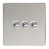 Polished Chrome Screwless 3 Gang 10A 1 or 2 Way Decorative Toggle Switch