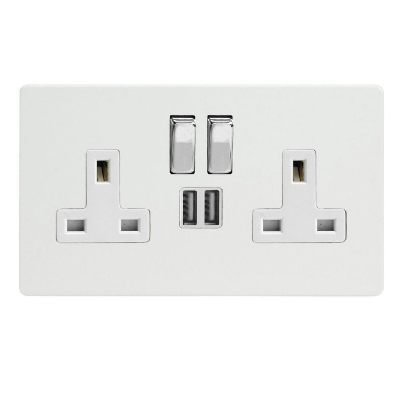 Varilight XDQ5U2SWS | Premium White Screwless Switched USB Socket