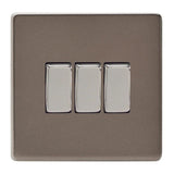 Pewter Screwless 3 Gang 10A 1 or 2 Way Decorative Rocker Switch