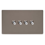 Pewter Screwless 4 Gang 10A 1 or 2 Way Decorative Toggle Switch (Twin Plate)