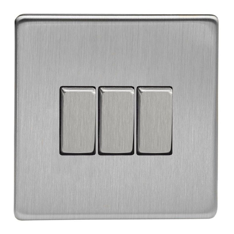 Varilight XDS3S | Brushed Steel Screwless Rocker Switch