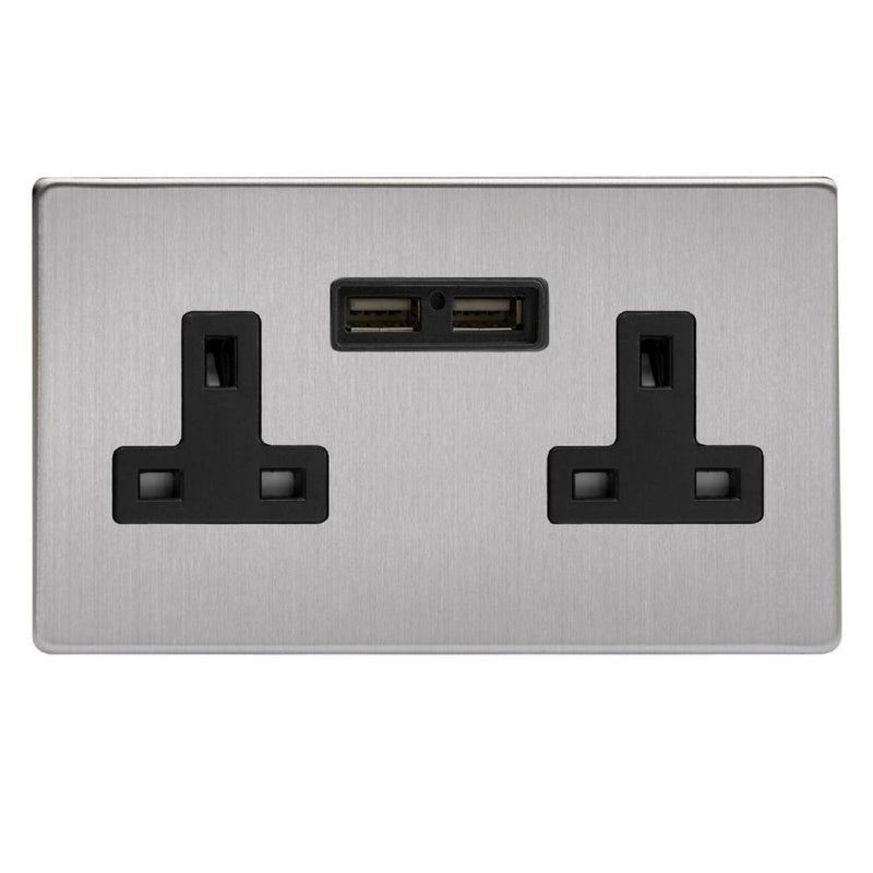 Varilight XDS5U2BS | Brushed Steel Screwless Unswitched USB Socket