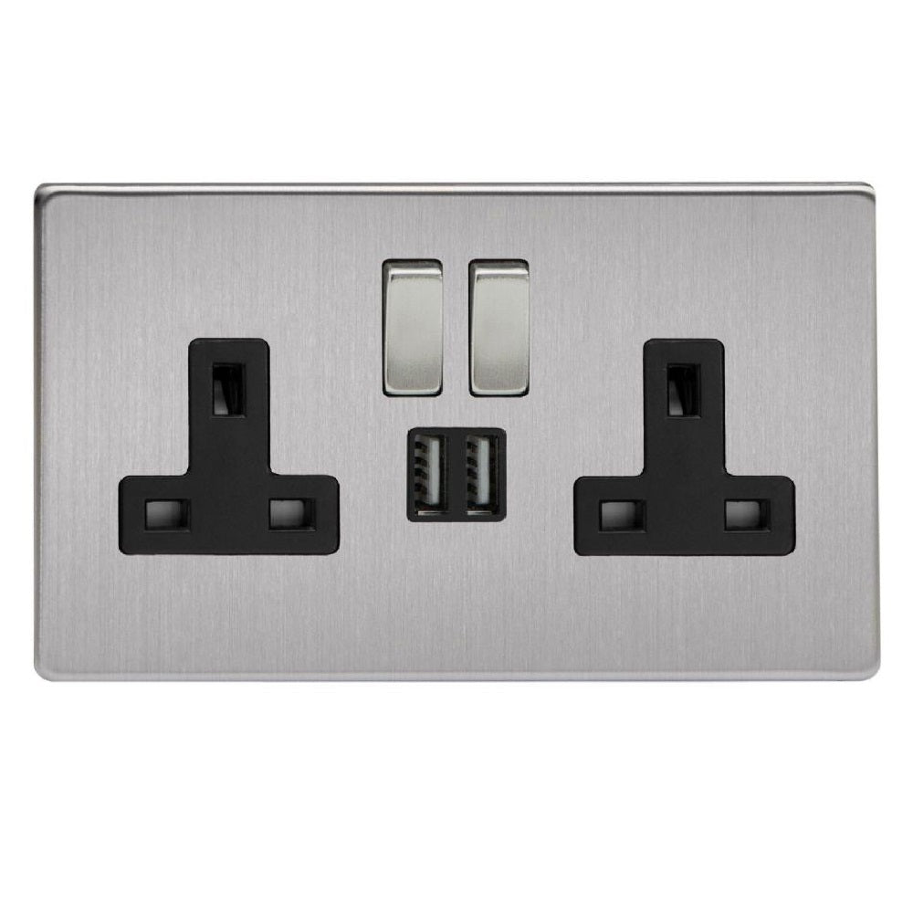 Varilight XDS5U2SBS | Brushed Steel Screwless Switched USB Socket