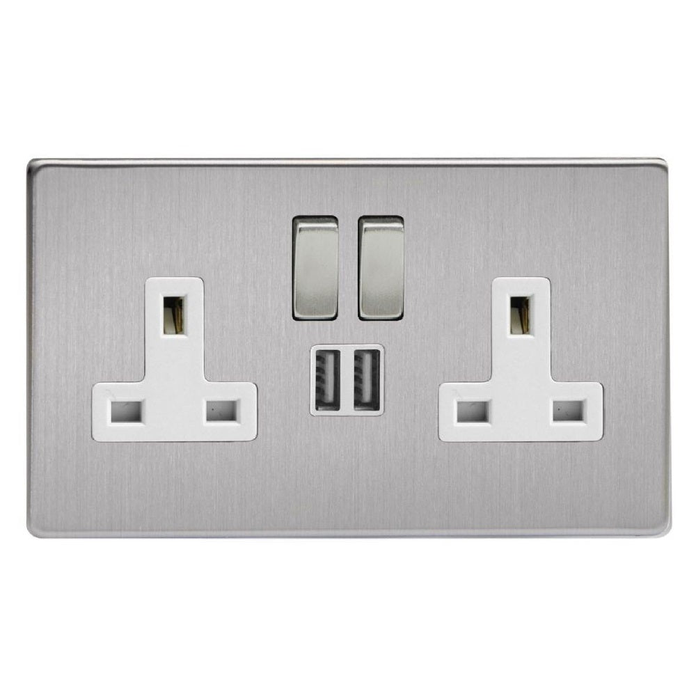 Varilight XDS5U2SWS | Brushed Steel Screwless Switched USB Socket