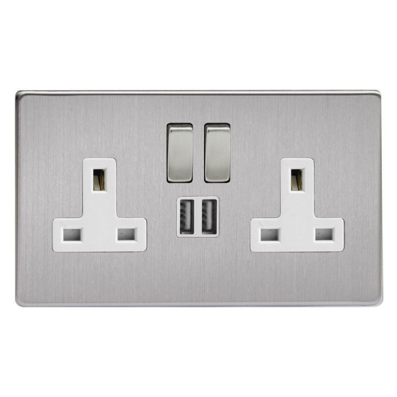 Varilight XDS5U2SWS | Brushed Steel Screwless Switched USB Socket