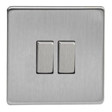 Brushed Steel Screwless 2 Gang 10A Intermediate Decorative Rocker Switch