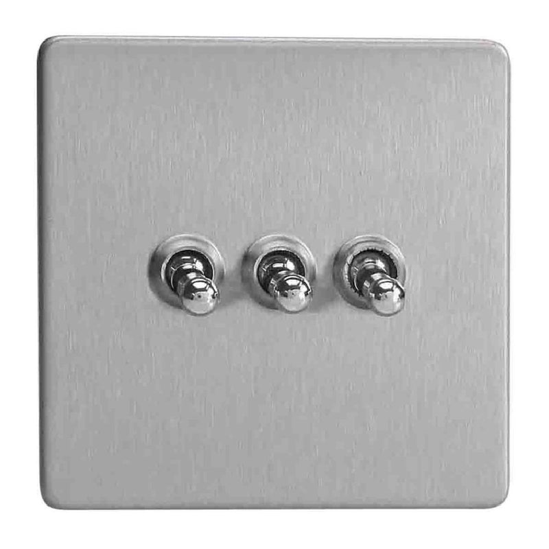 Varilight XDST3S | Brushed Steel Screwless Toggle Switch