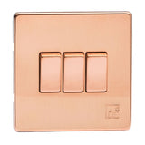Antimicrobial Copper Screwless 3 Gang 10A 1 or 2 Way Decorative Rocker Switch