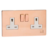 Antimicrobial Copper Screwless 2 Gang 13A Double Pole Decorative Switched Socket White Inserts