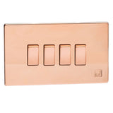 Antimicrobial Copper Screwless 4 Gang 10A 1 or 2 Way Decorative Rocker Switch (Twin Plate)