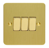 Brushed Brass Ultraflat 3 Gang 10A 1 or 2 Way Decorative Rocker Switch