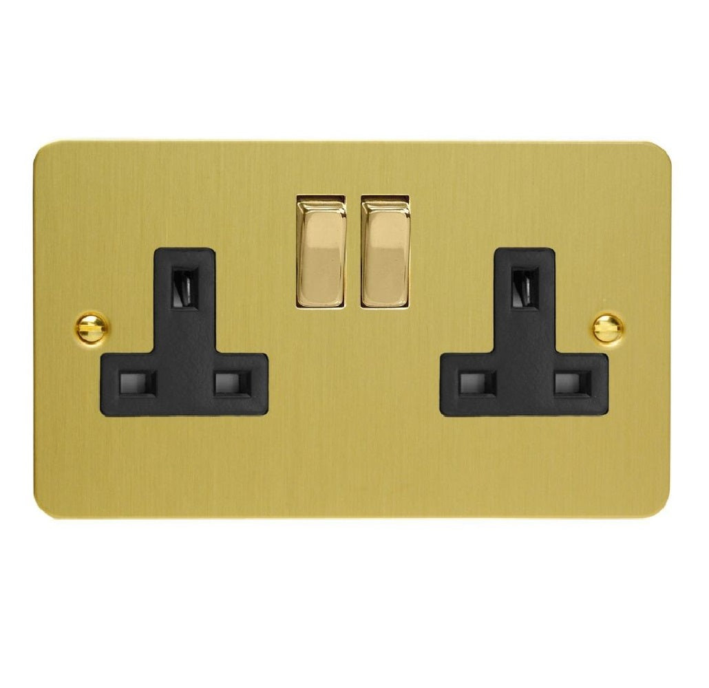 Varilight XFB5DB | Brushed Brass Ultraflat Double Pole Socket
