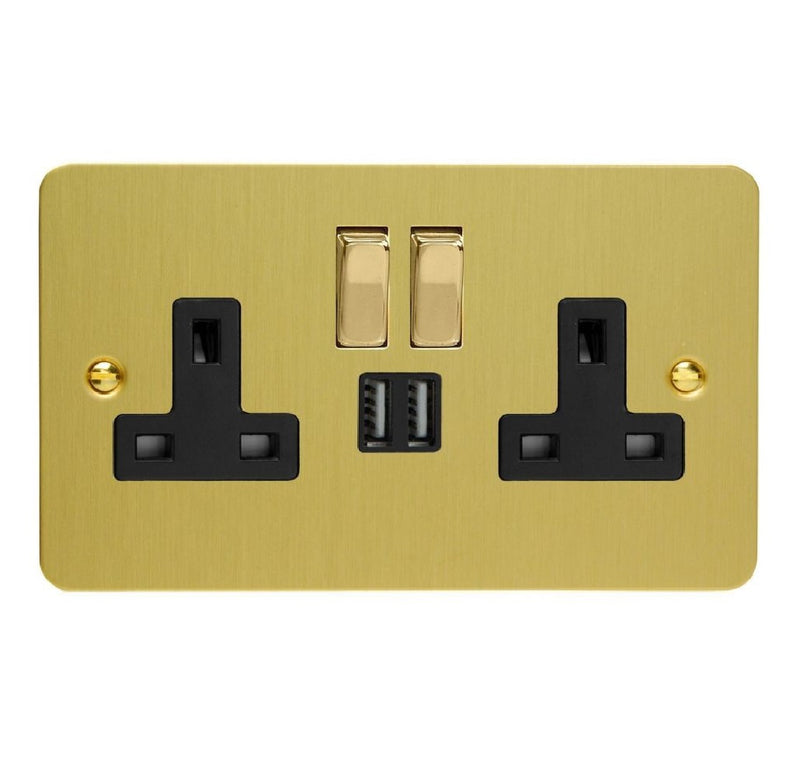 Varilight XFB5U2SDB | Brushed Brass Ultraflat Switched USB Socket
