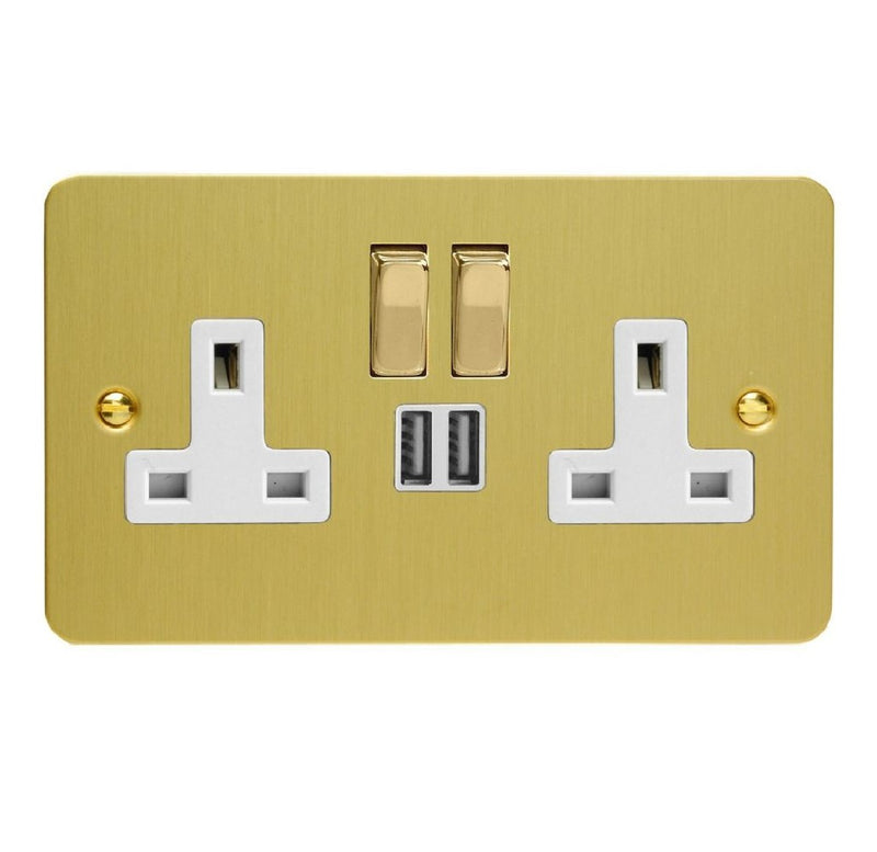 Varilight XFB5U2SDW | Brushed Brass Ultraflat Switched USB Socket