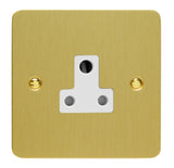 Brushed Brass Ultraflat 1 Gang 5A Round Pin Socket White Inserts
