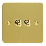 Brushed Brass Ultraflat 2 Gang 10A 1 or 2 Way Decorative Toggle Switch