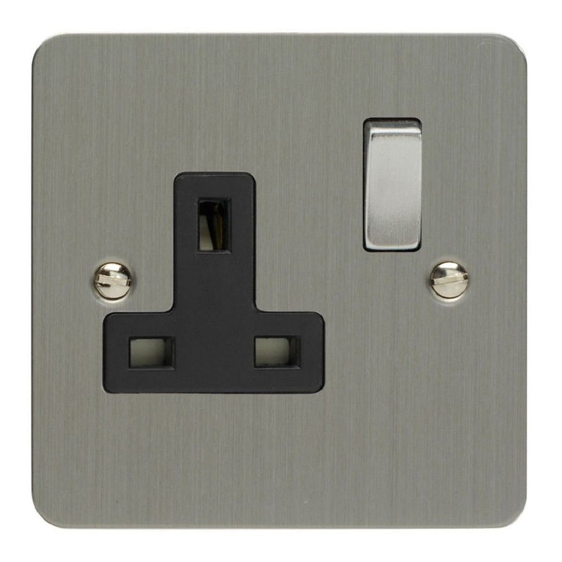 Varilight XFS4DB | Brushed Steel Ultraflat Double Pole Socket