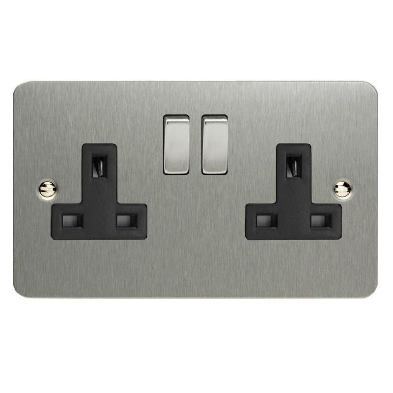 Varilight XFS5DB | Brushed Steel Ultraflat Double Pole Socket