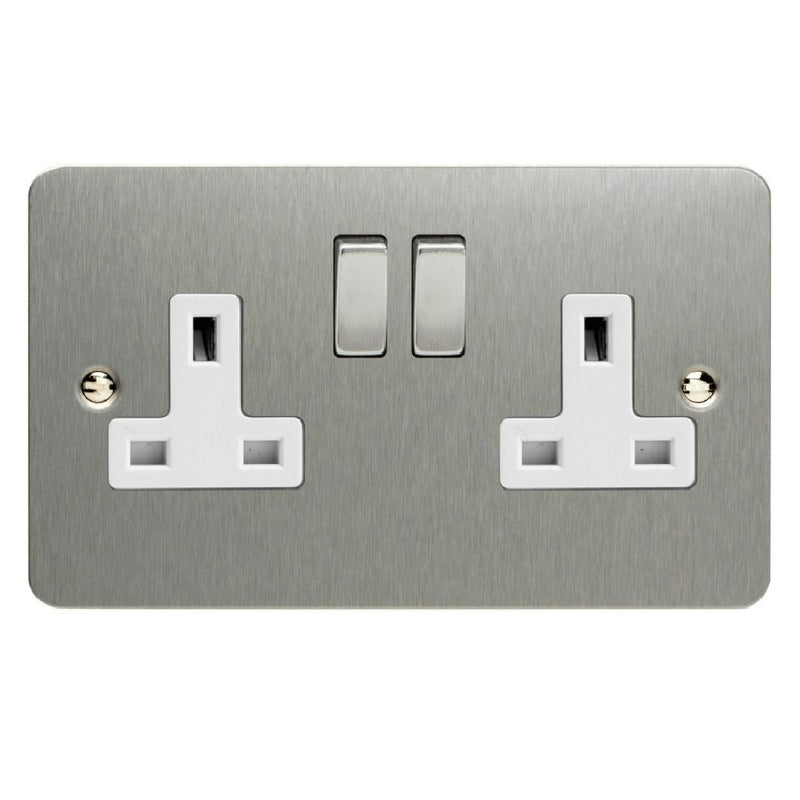 Varilight XFS5DW | Brushed Steel Ultraflat Double Pole Socket