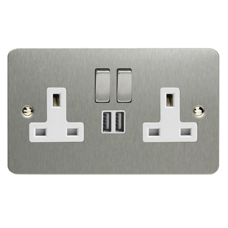 Varilight XFS5U2SDW | Brushed Steel Ultraflat Switched USB Socket