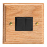 Light Oak Kilnwood 2 Gang 10A 1 or 2 Way Black Rocker Switch